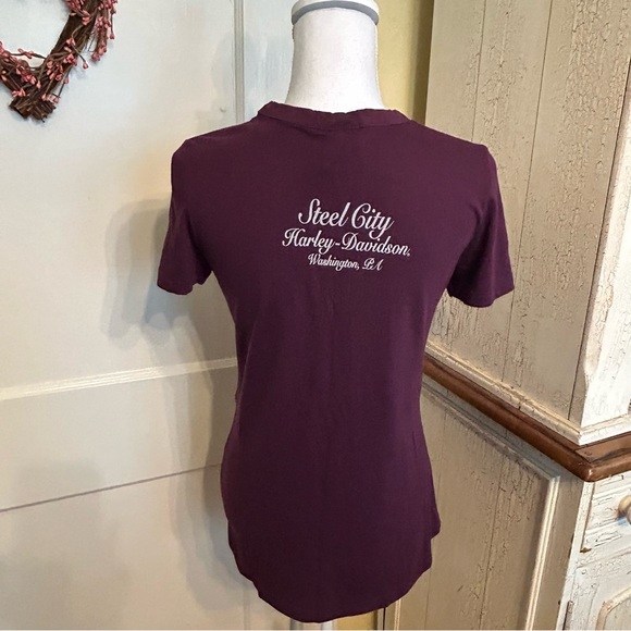 Harley-Davidson Women's Plum V‑Neck Tee with Pink Logo - Picture 5 of 10